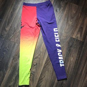Nike Women's Rainbow Track and Field Leggings Purple Red Yellow Size Small